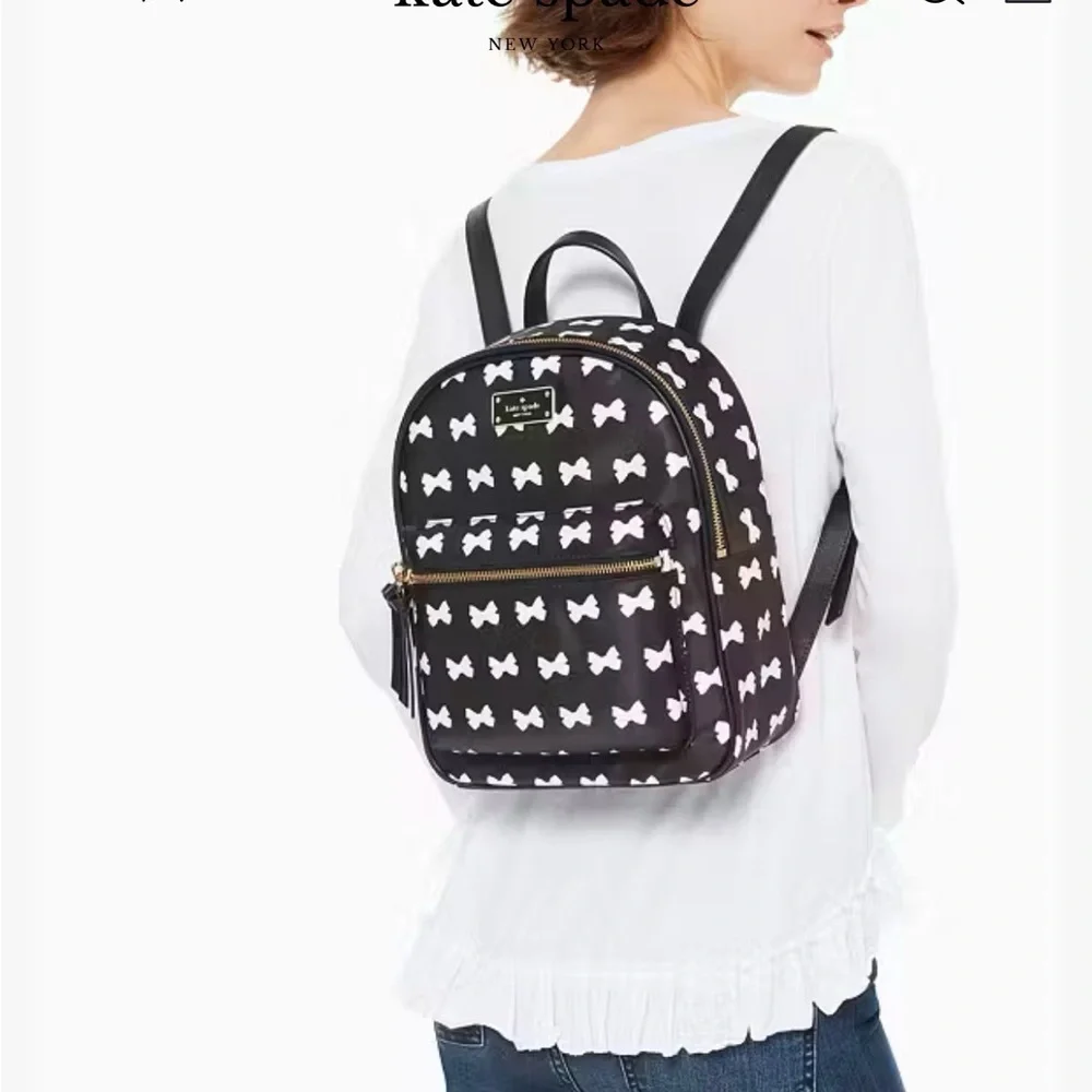 🆕 Kate Spade NWOT Wilson Road Bradley Bow Pattern Backpack, Black and White, Sm